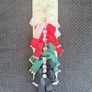 Ava Olivia Colorful clip Bow 4 Sets with Rhinestones and pearls